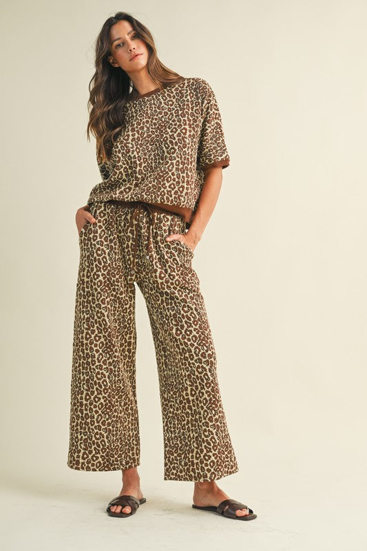 Leopard Jacquard Texture Knit Top & Wide Pants Set (Sold Separately)