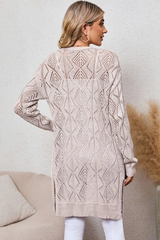 Hollow-out Openwork Knit Cardigan - Khaki