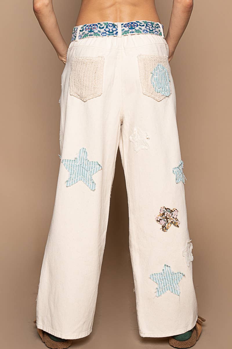 Patch Detail Regular Fit Woven Twill Pants