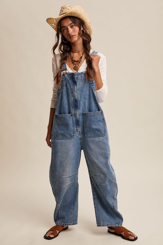 Western Wide-leg Denim Overalls
