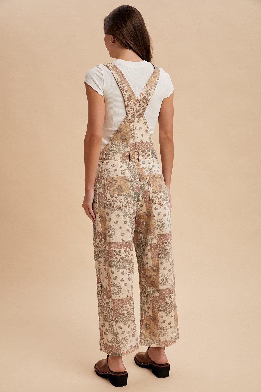 Washed Vintage Boho Print Twill Denim Overall