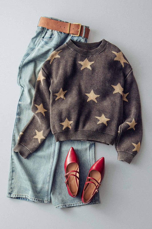 Mineral-Wash Star Motif Knit Sweater
