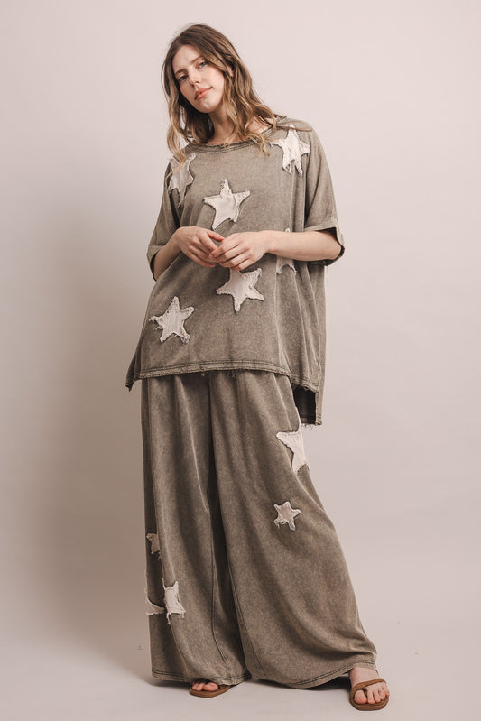 Star Patchwork Short Sleeve Top & Pants Set (Sold Separately)