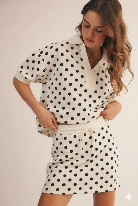 Polka Dot Collared Top And Skirt Set (Sold Separately)