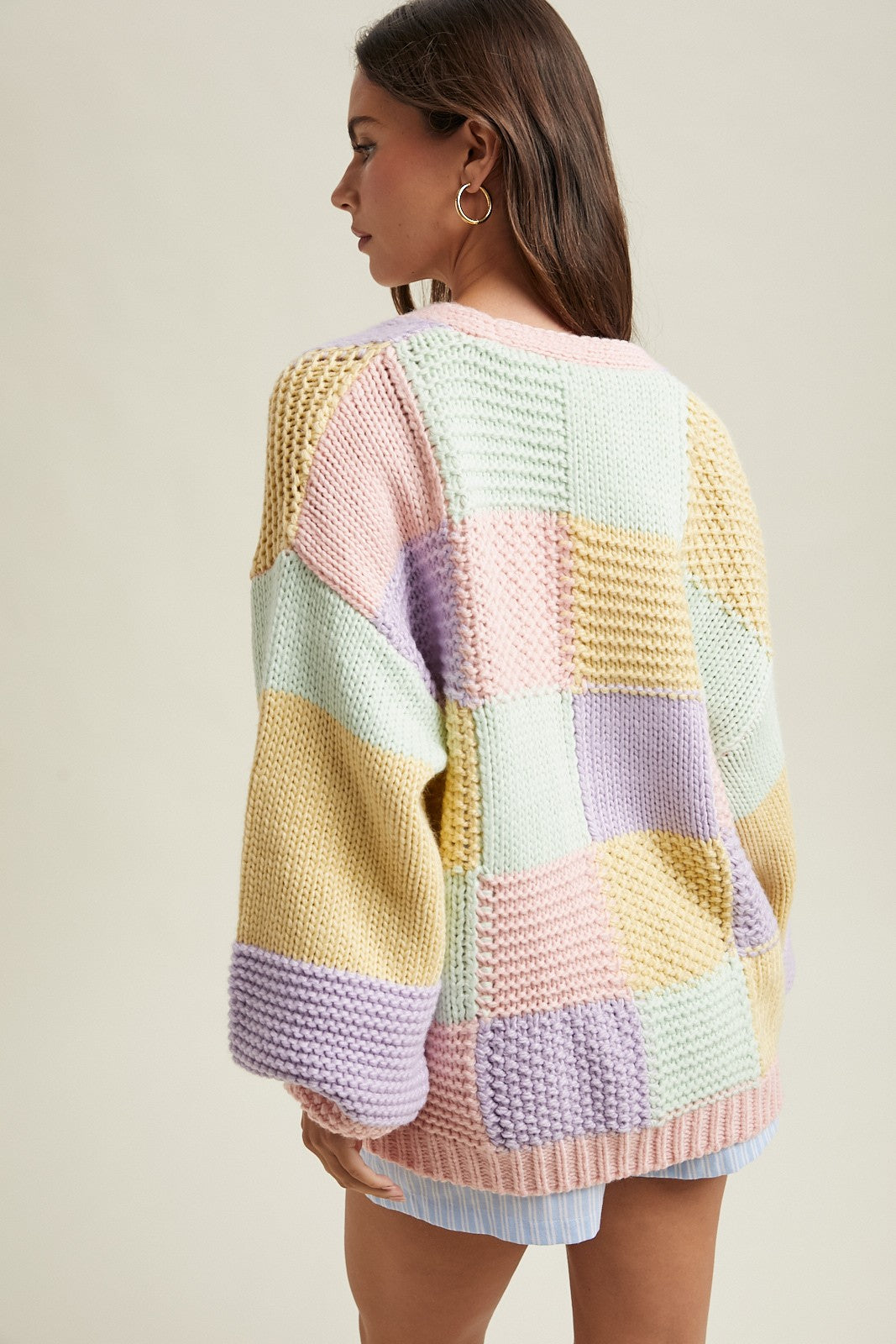 Colorblock Quilted Sweater Knit Cardigan