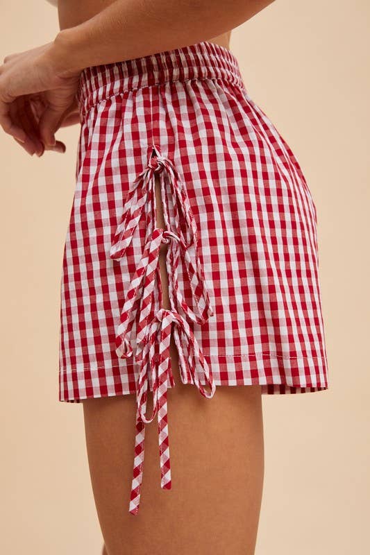 Gingham Check Side Bow Detail Shorts