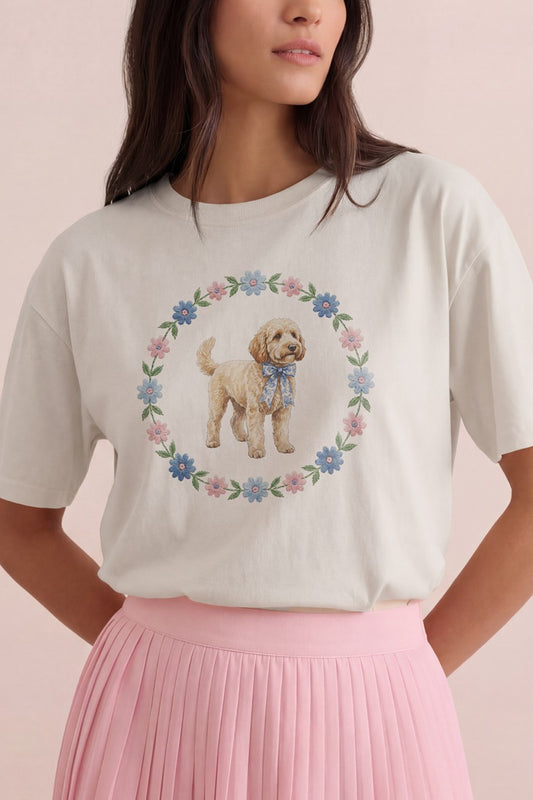 Floral Dog Bow Wreath Graphic Tee