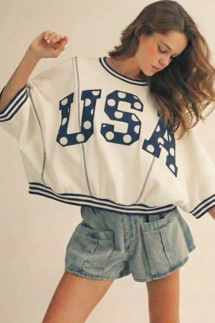 4th of July USA Polka Dot Letter Sweatshirt