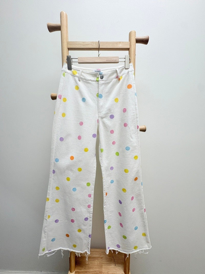 Comfort Stretch Pastel Polka Dot Wide Leg Jean