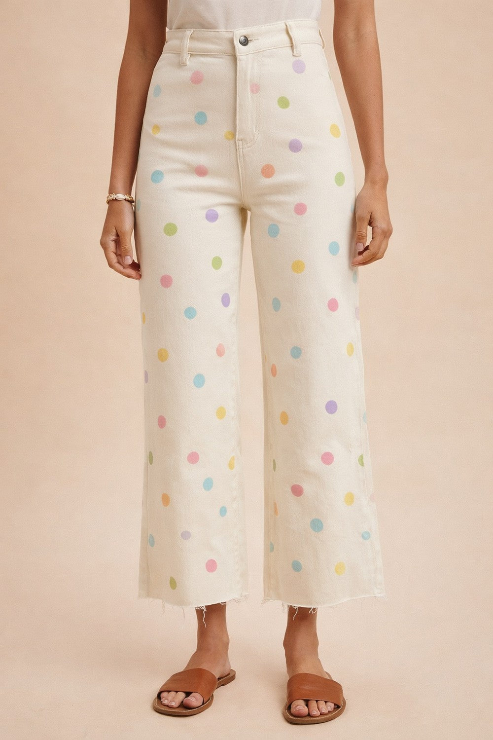 Comfort Stretch Pastel Polka Dot Wide Leg Jean