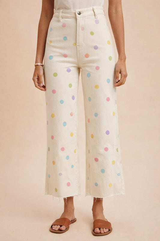 Comfort Stretch Pastel Polka Dot Wide Leg Jean