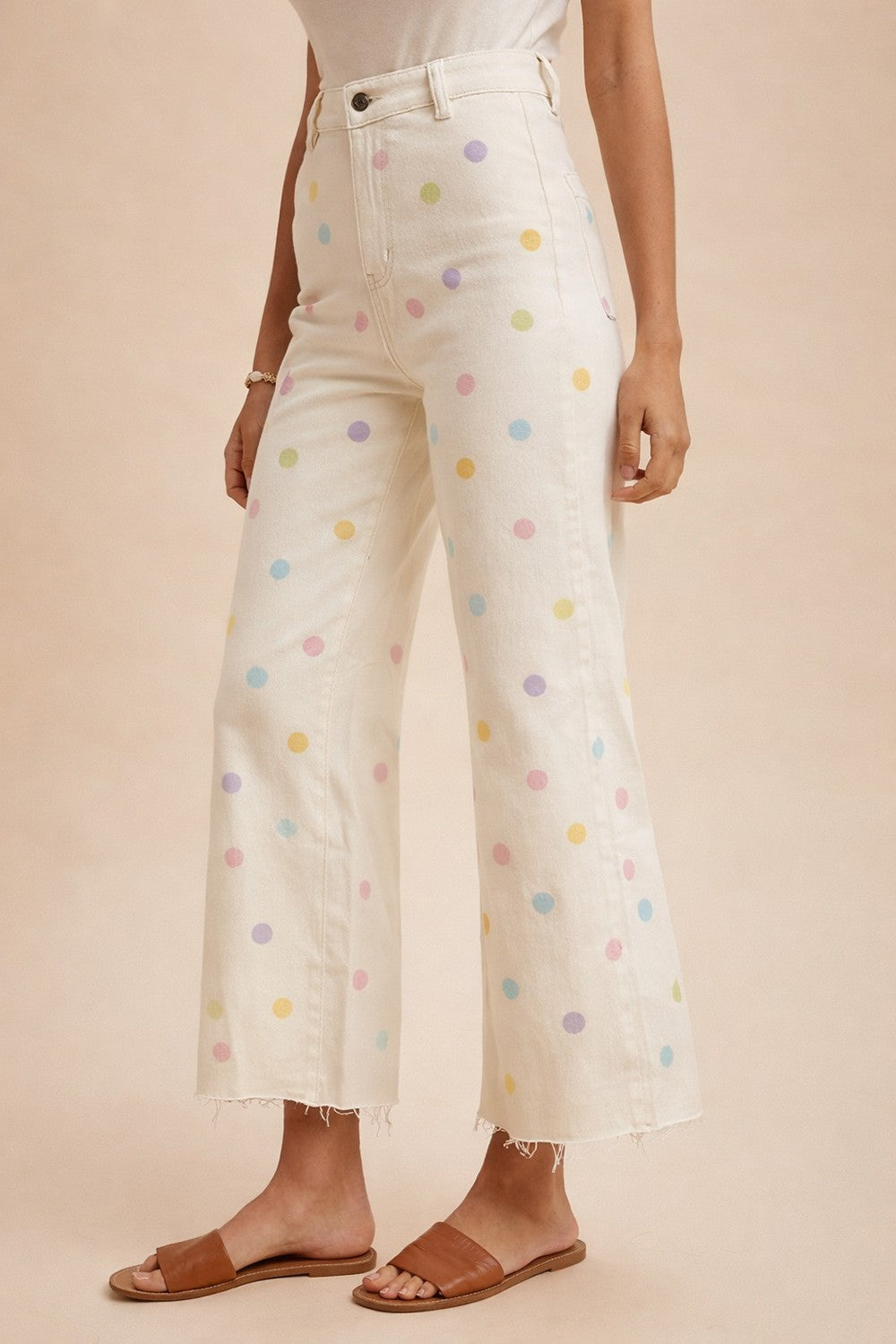 Comfort Stretch Pastel Polka Dot Wide Leg Jean