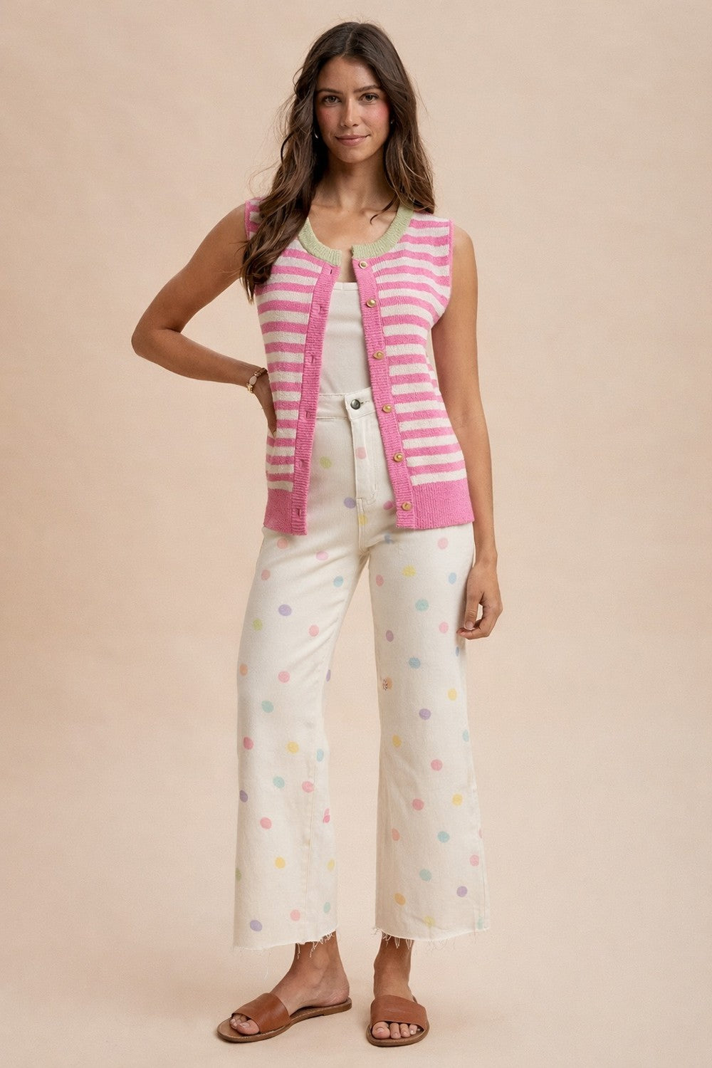 Comfort Stretch Pastel Polka Dot Wide Leg Jean
