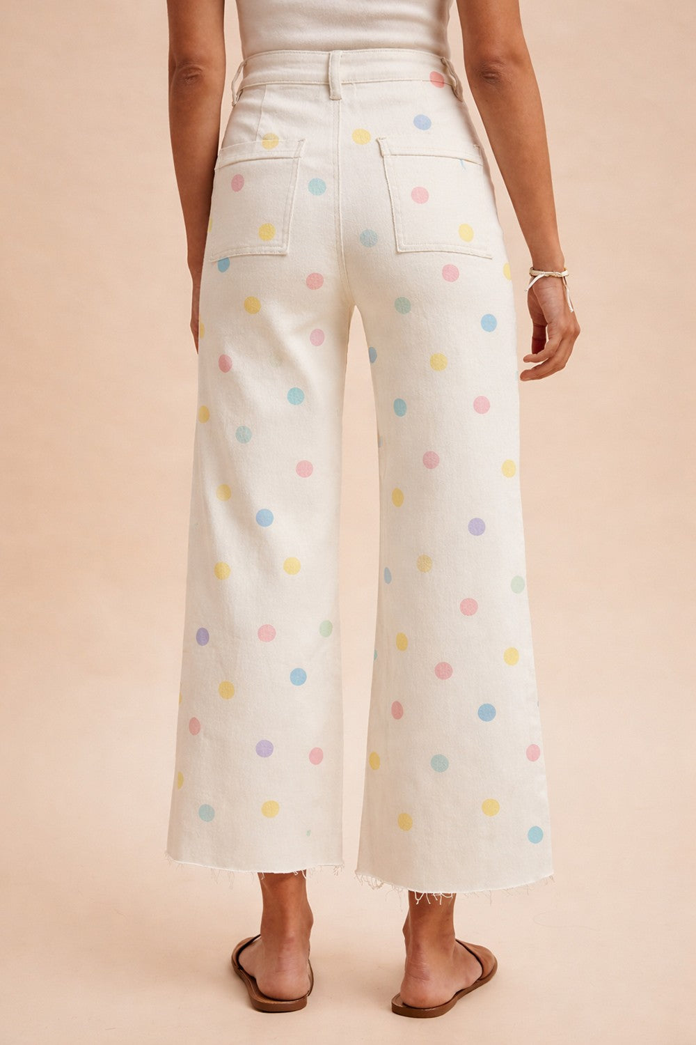 Comfort Stretch Pastel Polka Dot Wide Leg Jean