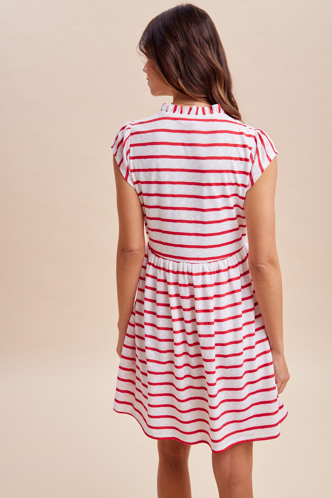 Stripe Knitted Lace Babydoll Mini Dress - Red