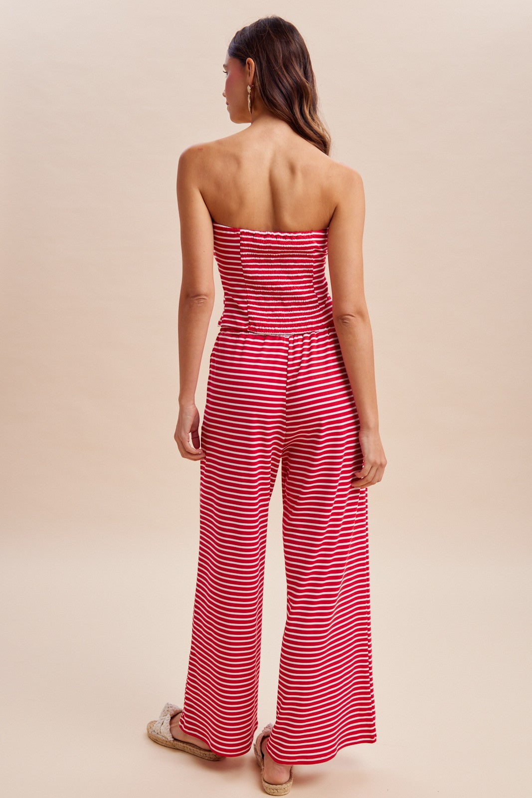 Striped Jersey Tube Top & Pants Set (Sold Seperately) - Red