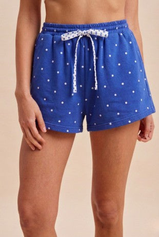 4th of July Polka Dot French Terry Mini Shorts - Blue