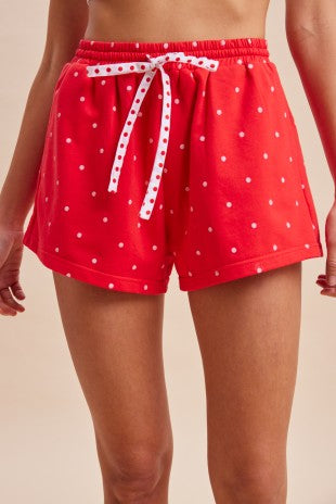 4th of July Polka Dot French Terry Mini Shorts - Red