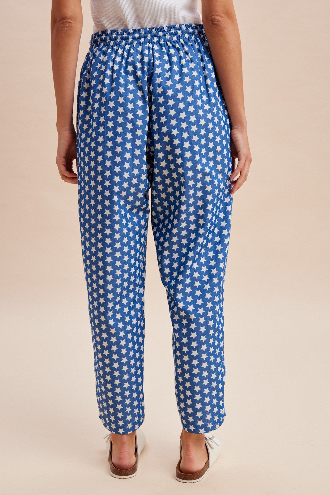 Star Print Denim-like Barrel Leg Pants