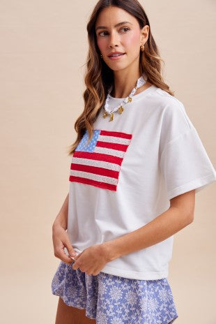 4th ofJuly American Flag Applique Relaxed T-Shirt
