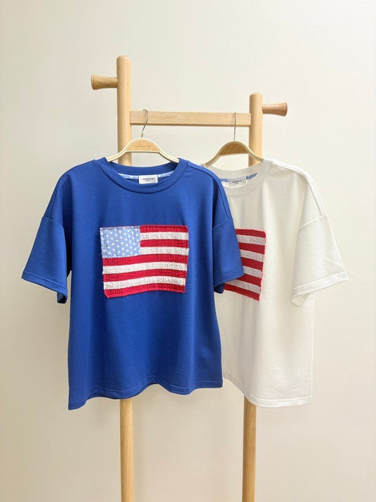 4th ofJuly American Flag Applique Relaxed T-Shirt