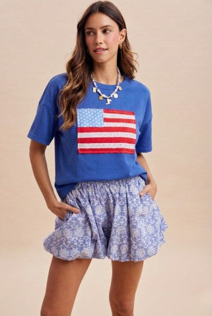 4th ofJuly American Flag Applique Relaxed T-Shirt