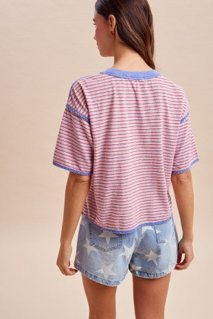 Washed Multi Stripe Cotton Jersey Top