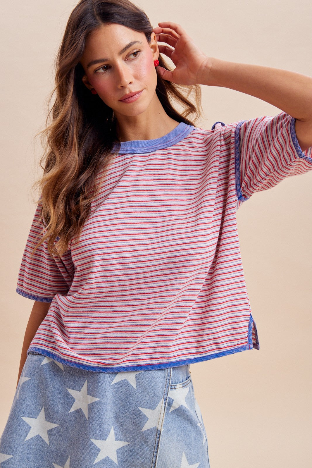 Washed Multi Stripe Cotton Jersey Top