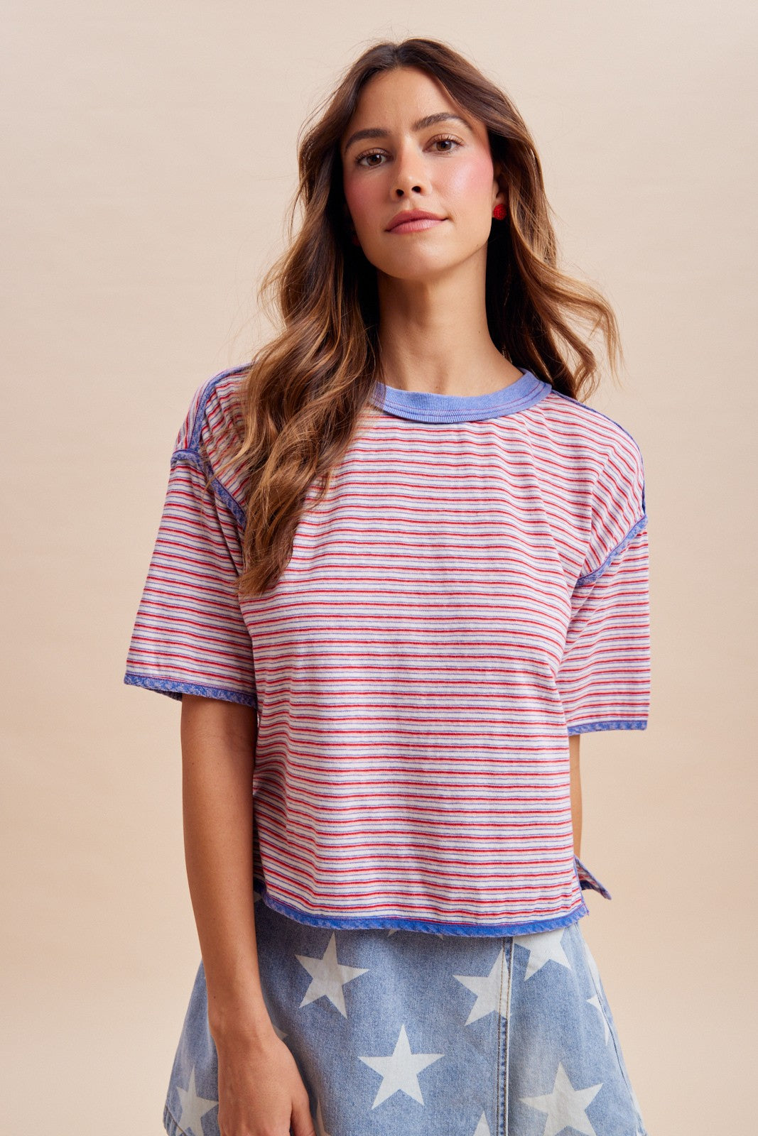 Washed Multi Stripe Cotton Jersey Top