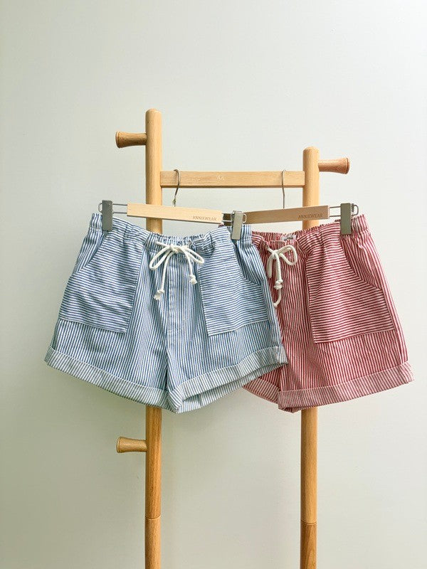 4th Of July Stripe Cotton Twill Mini Shorts - Red