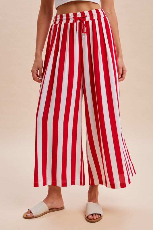 Vertical Striped Wide Leg Pants - Red