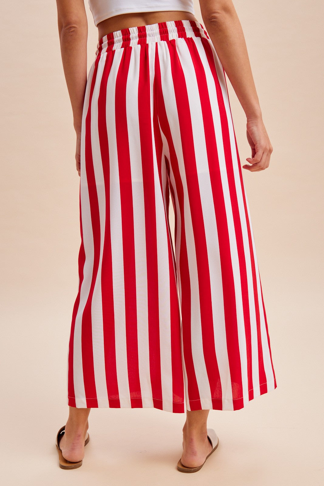Vertical Striped Wide Leg Pants - Red
