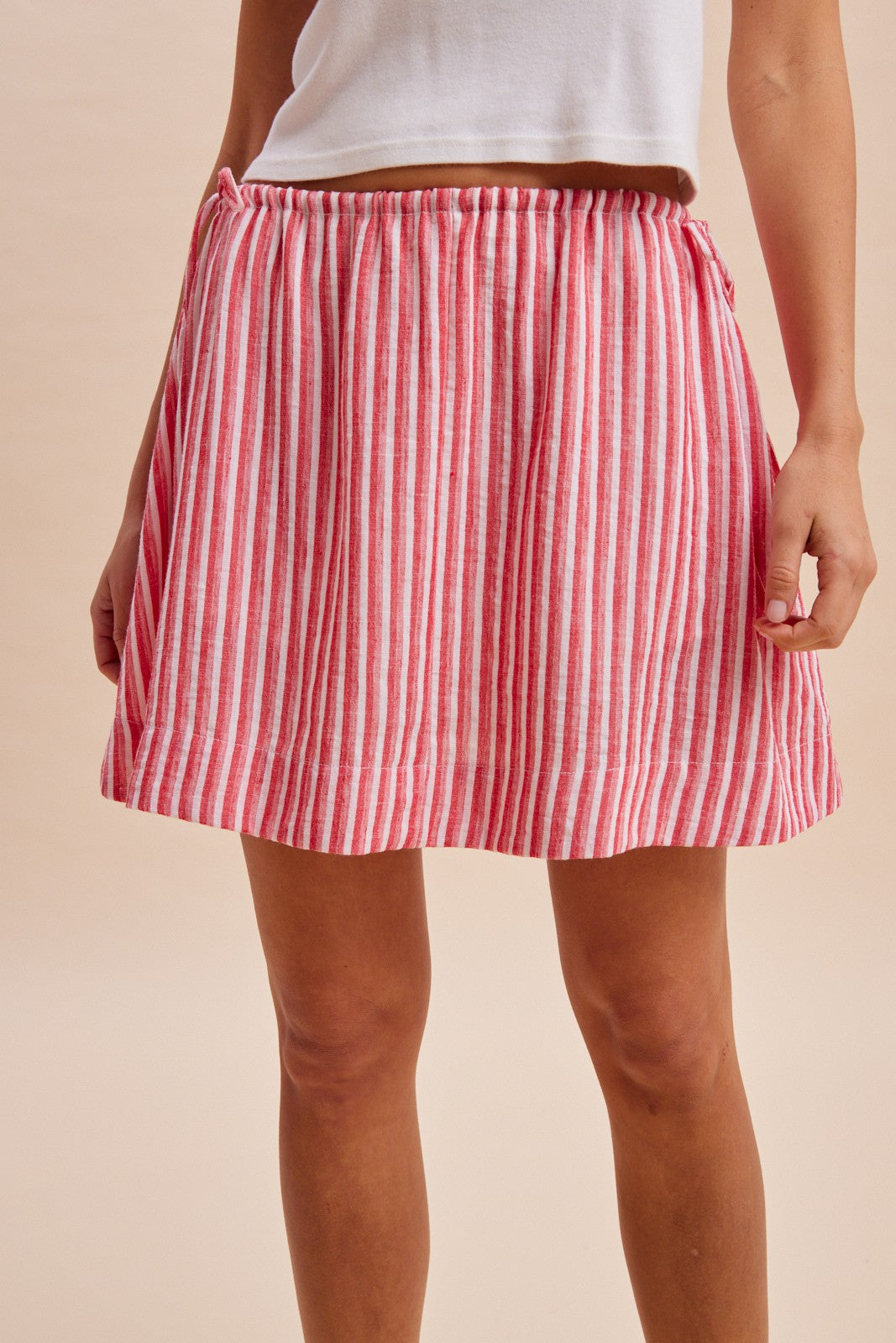 Striped Linen Skort With Drawstring