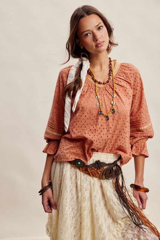 Eyelet Lace Trim Blouse