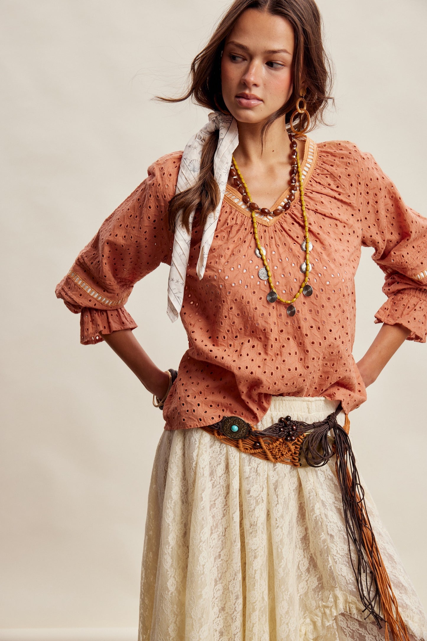 Eyelet Lace Trim Blouse