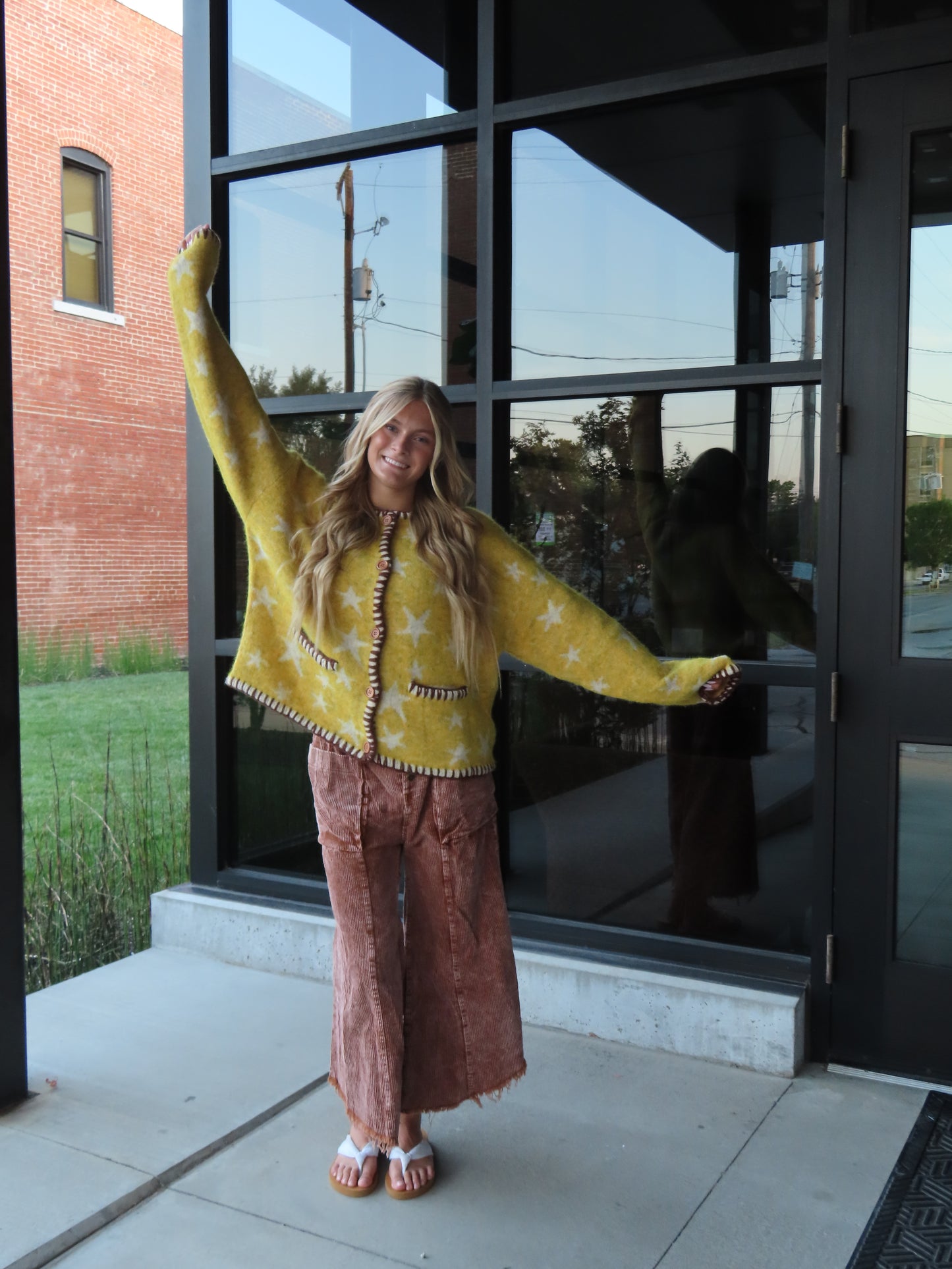 Button Up Star Sweater - Yellow