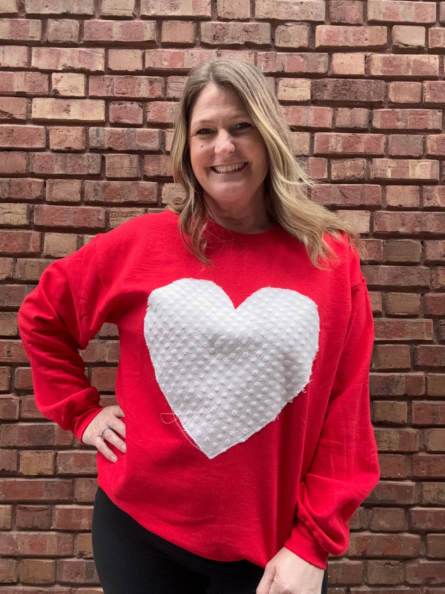 Pom Dot Pink Heart Sweatshirt - Red