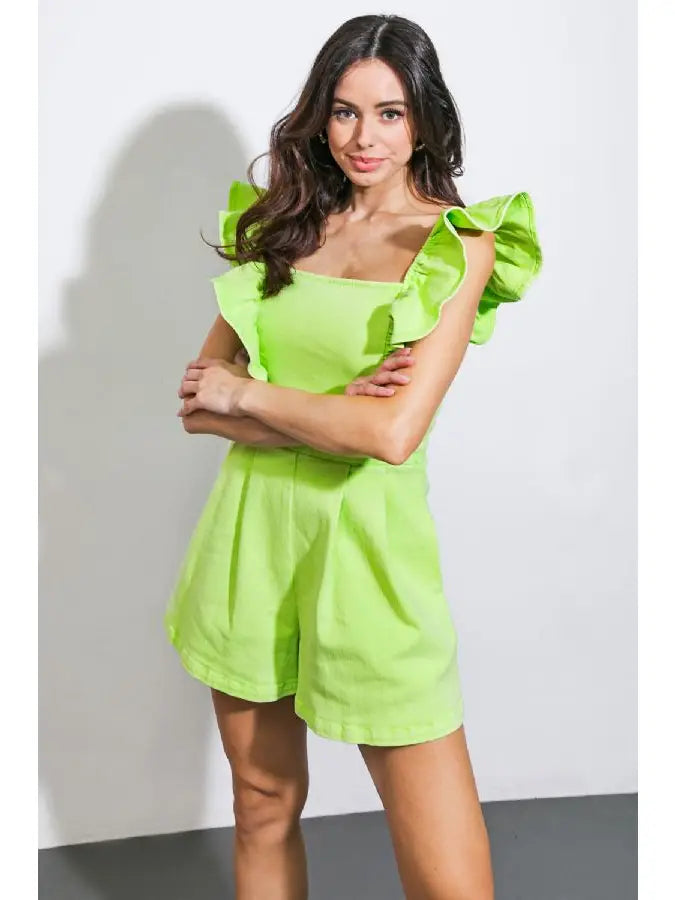A Washed Twill Romper - Lime