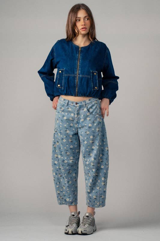 Floral Print Relaxed Fit Denim Pants