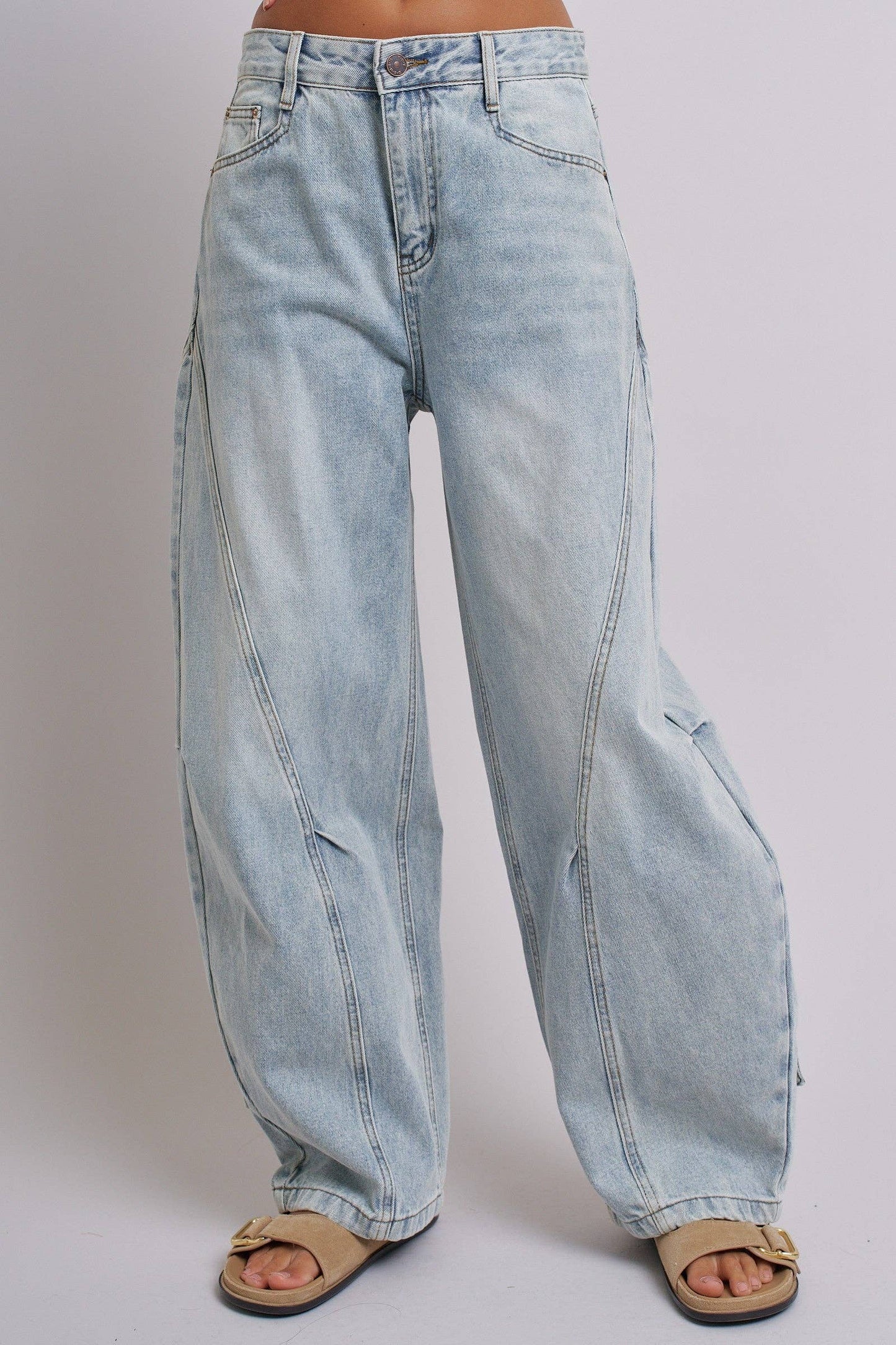 Vintage Wash Barrel Leg Utility Tab Jeans