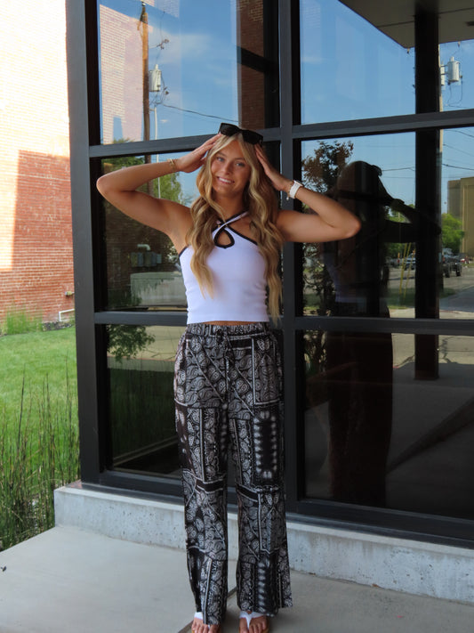 Black Bandana Straight Leg Pants