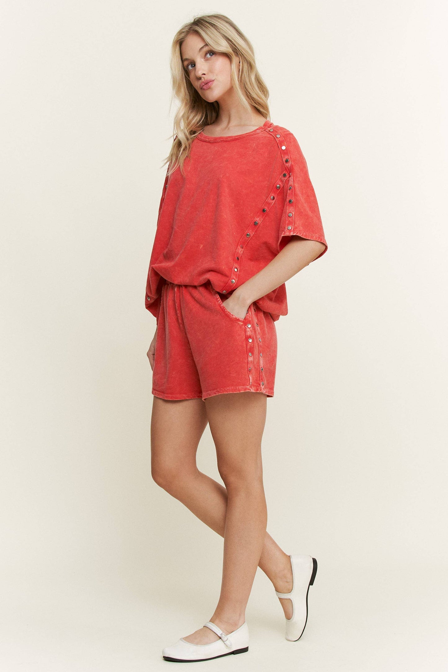 Mineral Washed Studded Shorts