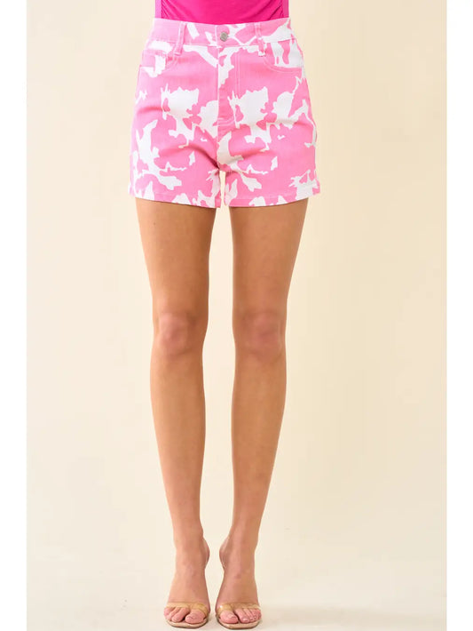Hot Pink Neon Cow Print Shorts