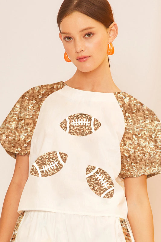 Game Day Football Sequin Patch Top