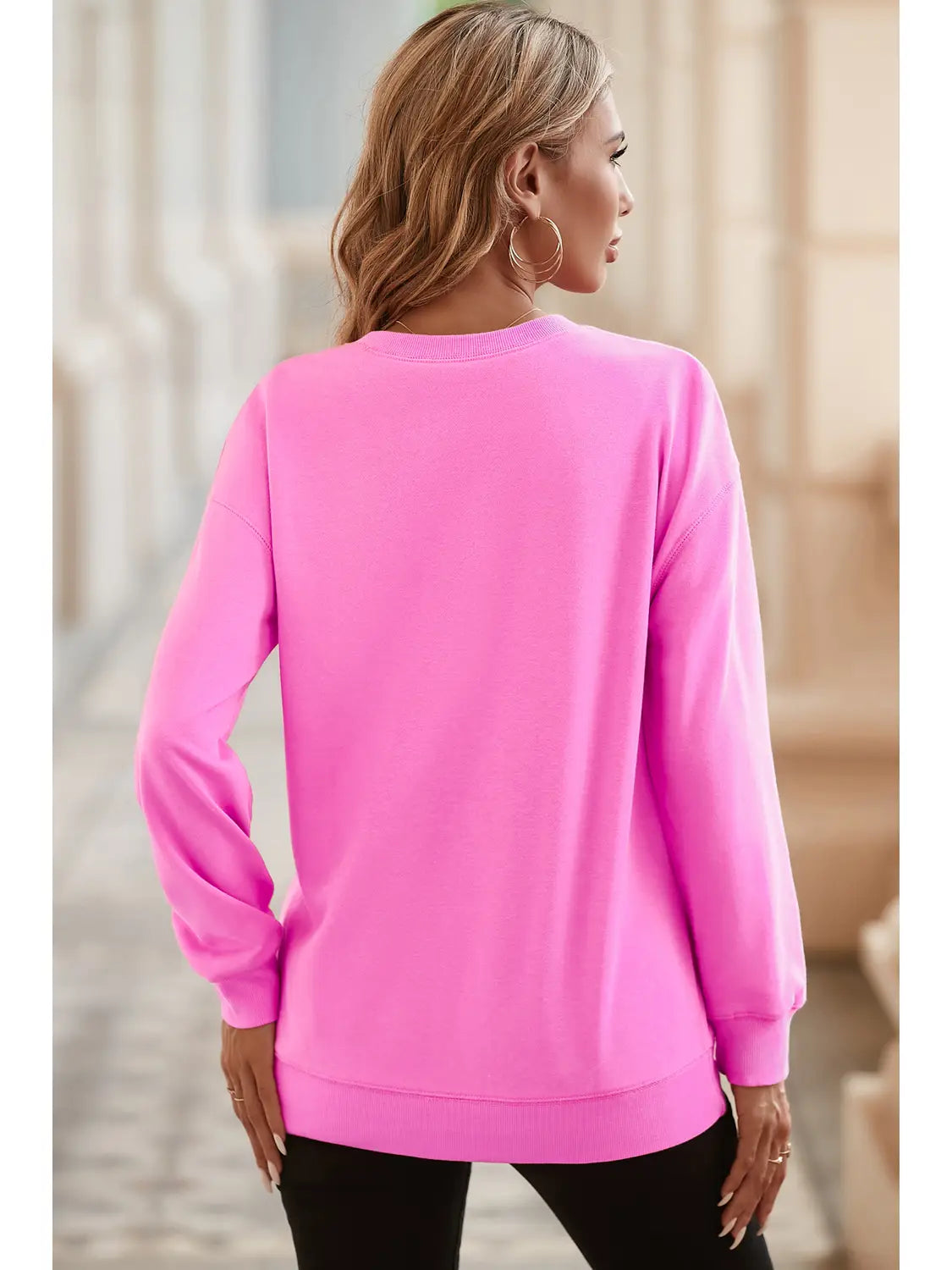 Bright Pink Mama Letter Embossed Casual Sweatshirt