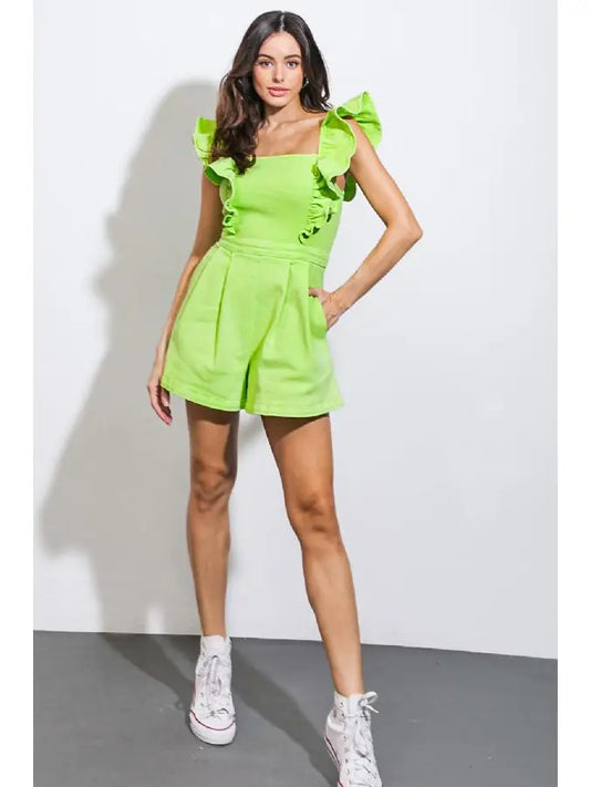 A Washed Twill Romper - Lime