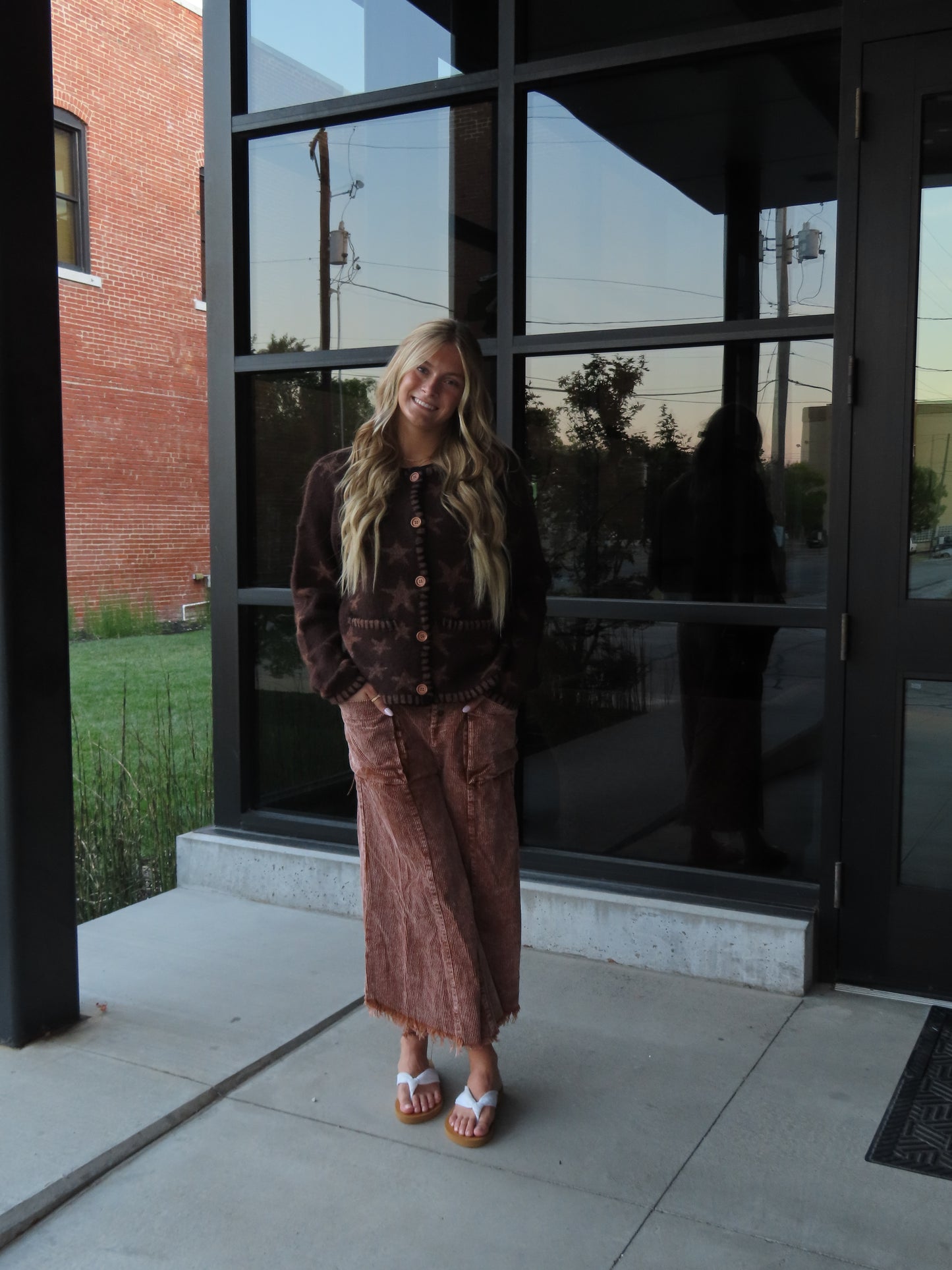 Button Up Star Sweater - Brown