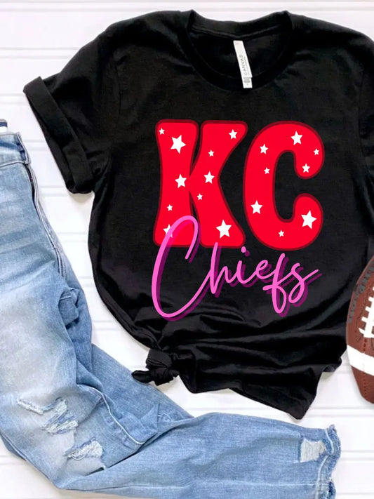 KC Chiefs Red & Pink on Black Tee