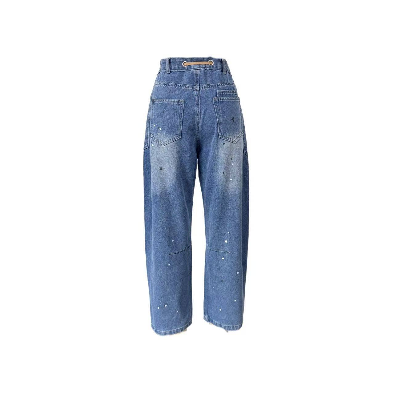 Braided Drawstring Patchwork Barrel Jeans