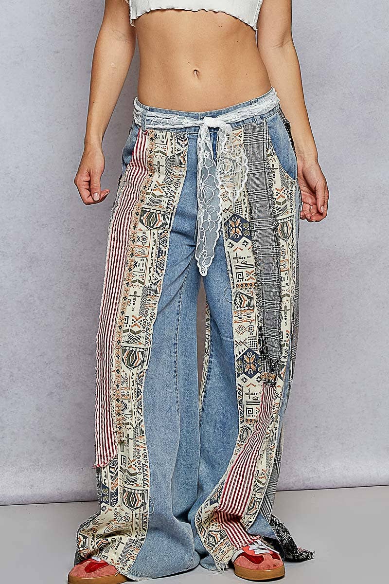 Patchwork Relaxed Woven Denim Pant